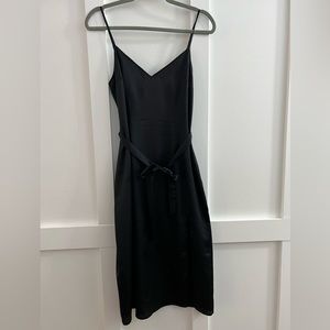 Abercrombie & Fitch Black Satin Tie Waist Slit Midi Dress. Small. NWT